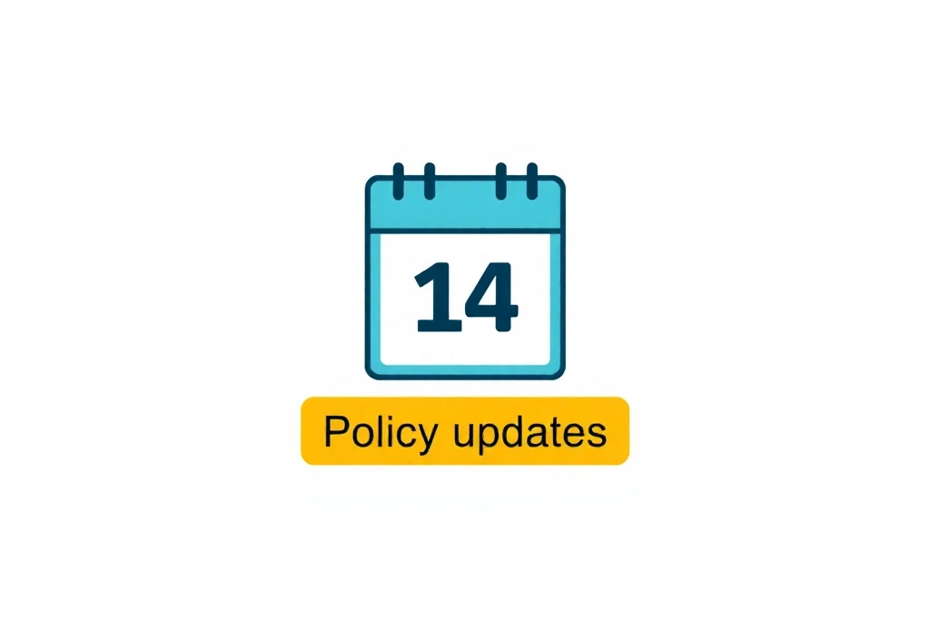 Un icono de un calendario con una fecha resaltada, simbolizando actualizaciones de políticas.